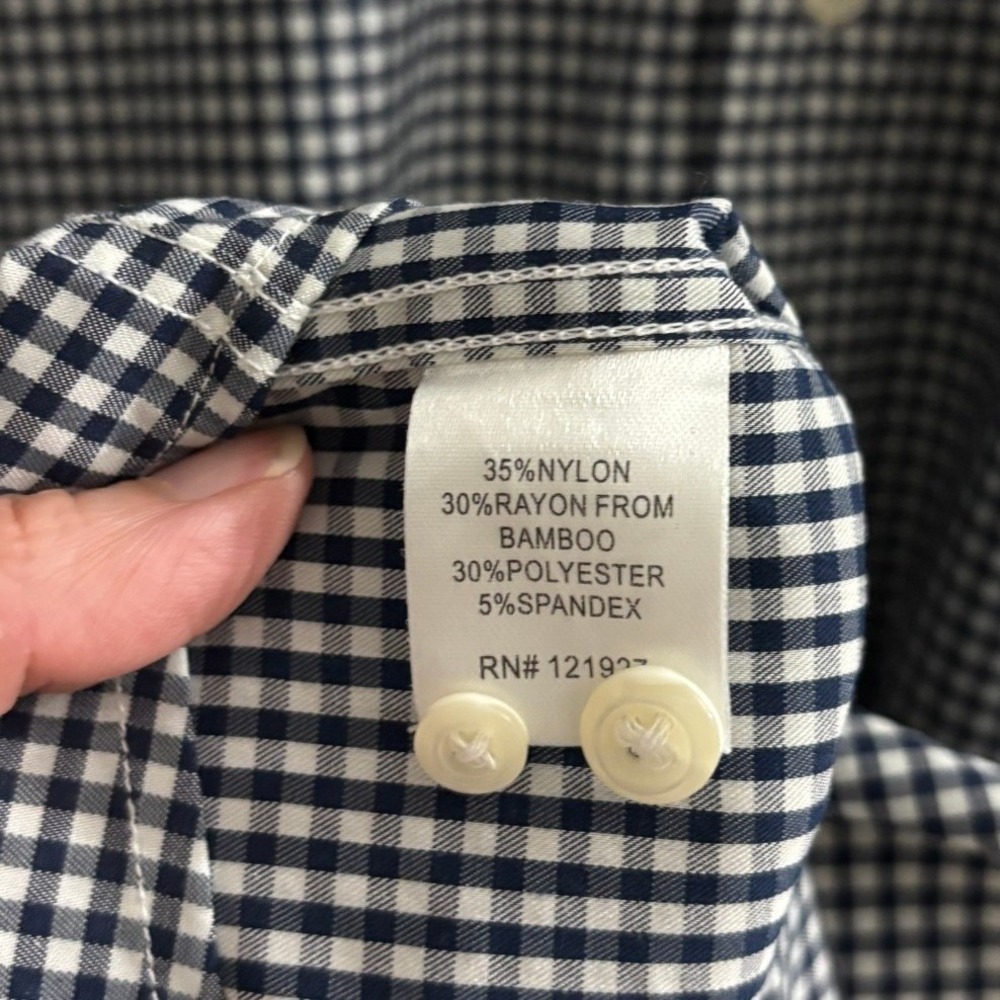 Johnnie-O Prep-formance Bamboo Stretch Gingham Button Down Shirt Men's XXL Navy - Picture 10 of 13